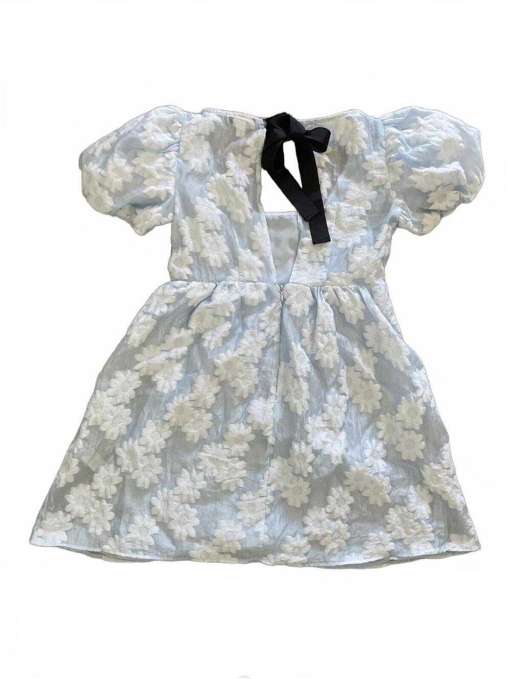 Topshop Puff Sleeve Floral Dress Women's 8 Sz Blue Romantic - Picture 5 of 9